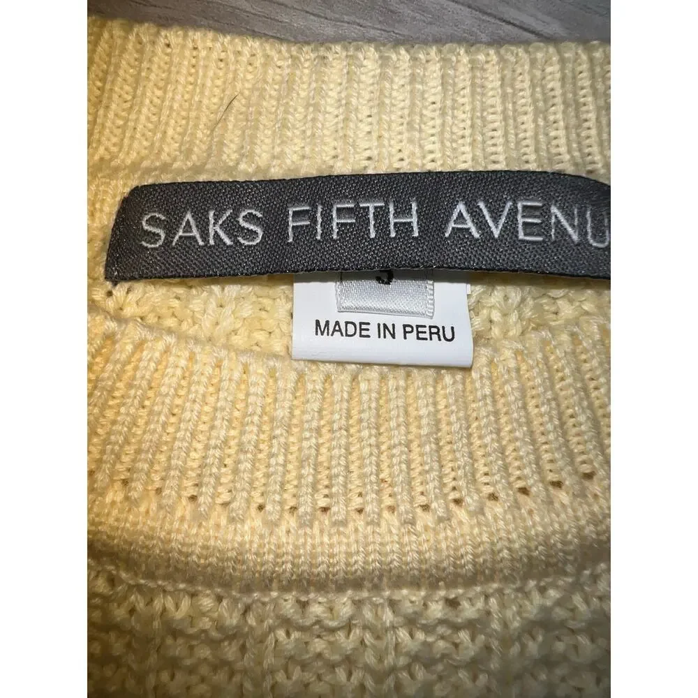Saks Fifth Ave vintage yellow ribbed knit crewneck cotton preppy sweater men SM